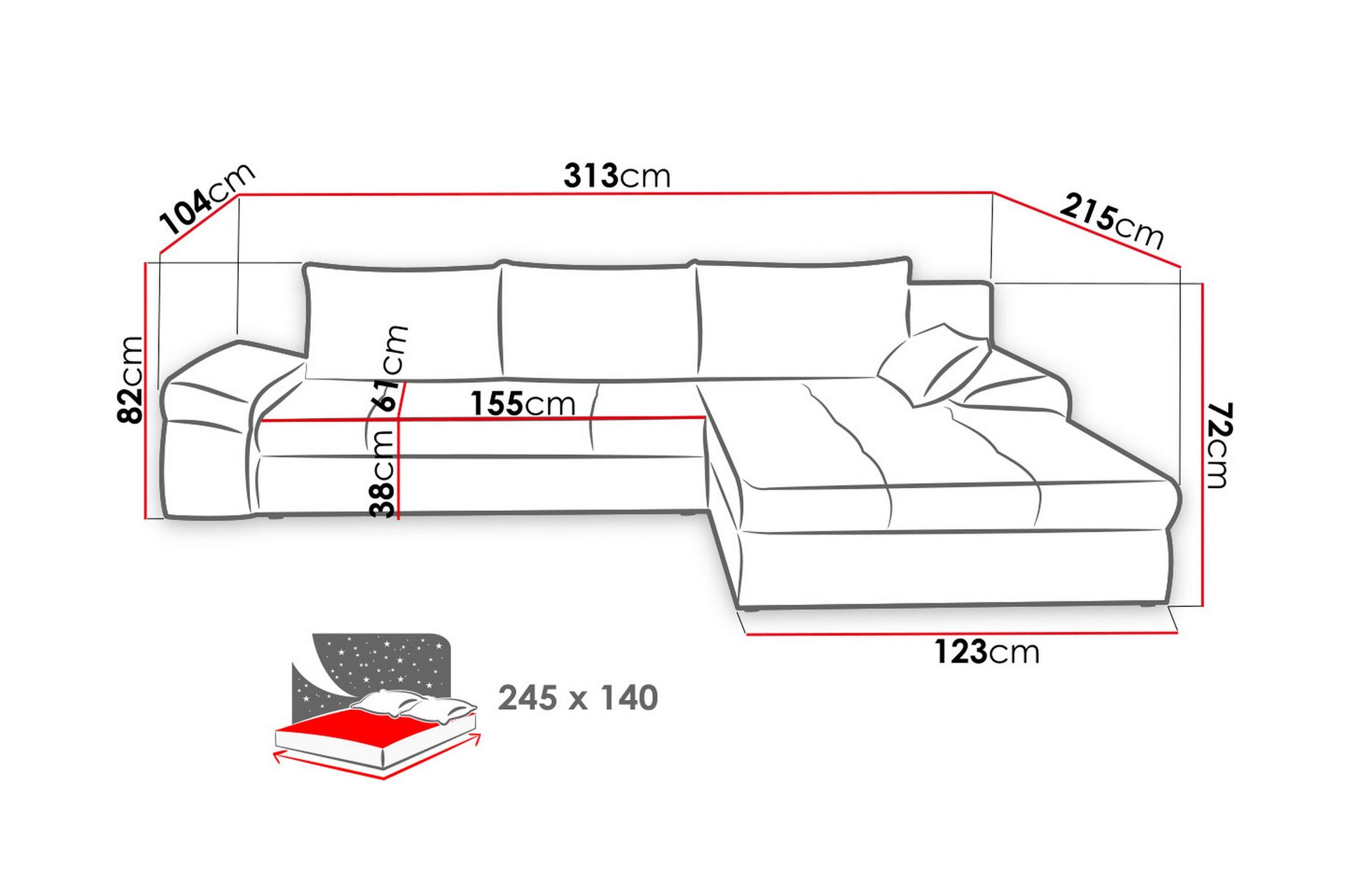 Bono Divansovesofa 313x215x82 cm - Møbler - Sofaer - Sovesofaer