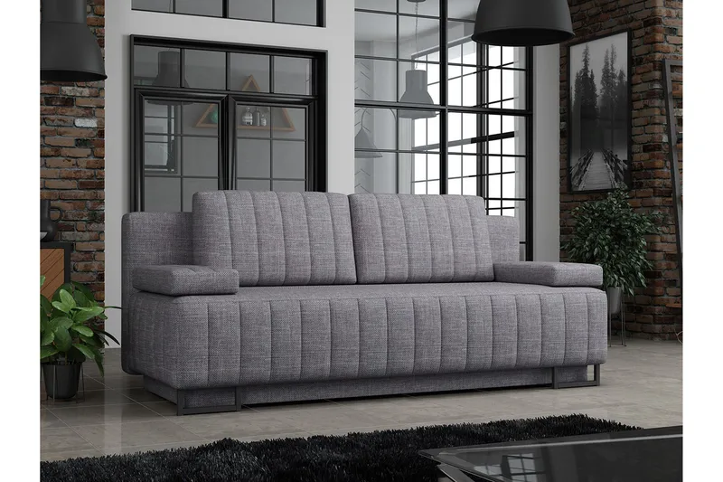Bonsall 3-seter Sovesofa 146x200 cm med Oppbevaring i Stoff - Grå - Møbler - Sofaer - Sovesofaer