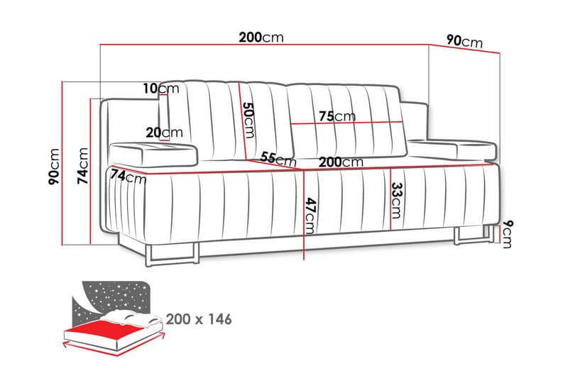 Bonsall 3-seter Sovesofa - Grå - Sovesofaer - 3 seters sovesofa