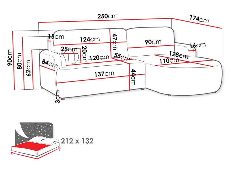 Branrel 3-seters sofa med divan - blå - Møbler - Sofaer - Sovesofaer