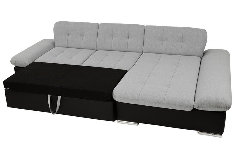 Branstad Hjørnesovesofa Høyrevendt 129x240 cm med Oppbevaring i Fløyel - Grå - Møbler - Sofaer - Sovesofaer