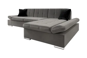 Branstad Hjørnesovesofa Høyrevendt 129x240 cm med Oppbevaring i Fløyel - Grå - Møbler - Sofaer - Sovesofaer