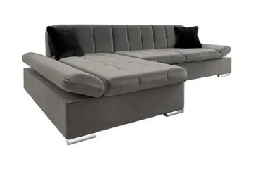 Branstad Hjørnesovesofa Venstrevendt 129x240 cm med Oppbevaring i Fløyel - Grå - Møbler - Sofaer - Sovesofaer