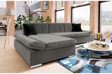 Branstad Hjørnesovesofa Venstrevendt 129x240 cm med Oppbevaring i Fløyel - Grå - Møbler - Sofaer - Sovesofaer