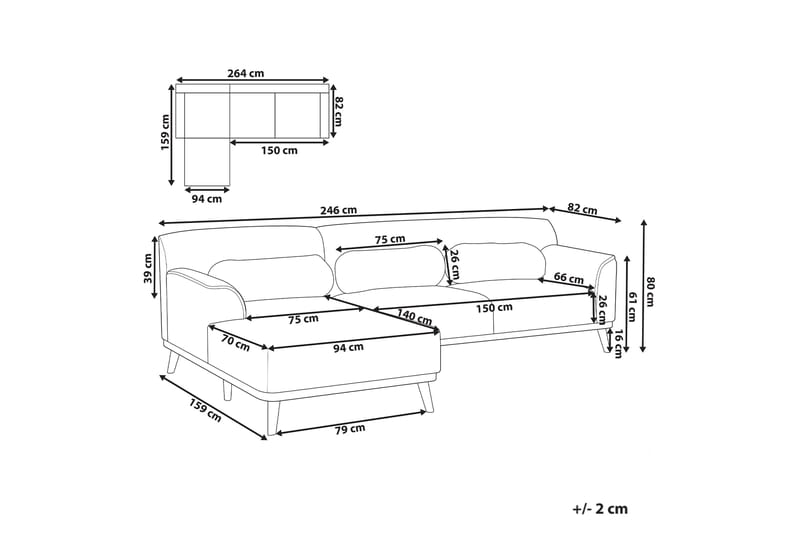 Bree Hjørnesofa 3-seter - Grå/Lyst tre - Møbler - Sofaer - Sovesofaer