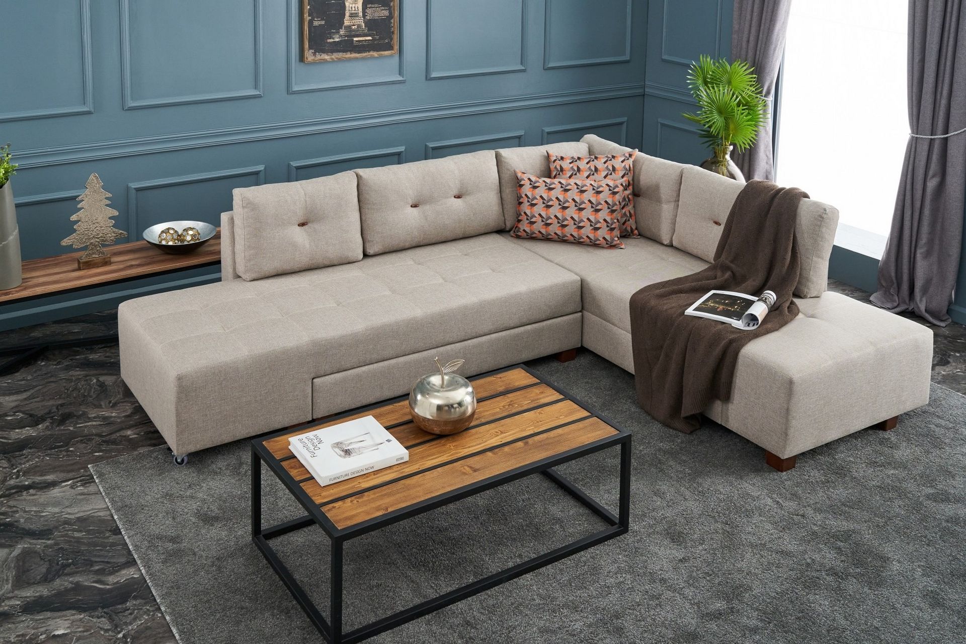Brunei Sovesofa med Sjeselong Høyre - Kremhvit/Svart - Møbler - Sofaer - Sovesofaer