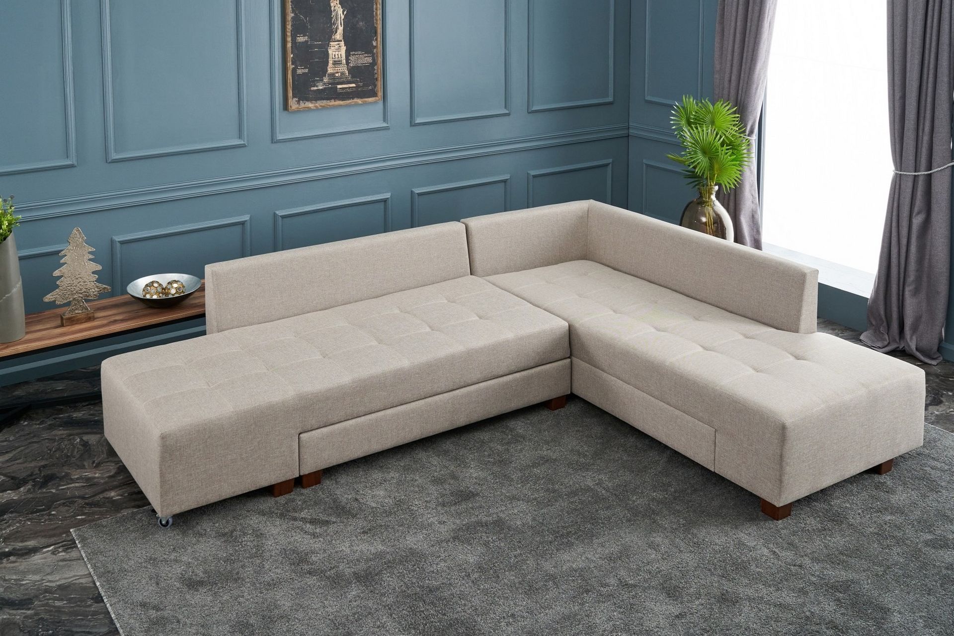 Brunei Sovesofa med Sjeselong Høyre - Kremhvit/Svart - Møbler - Sofaer - Sovesofaer