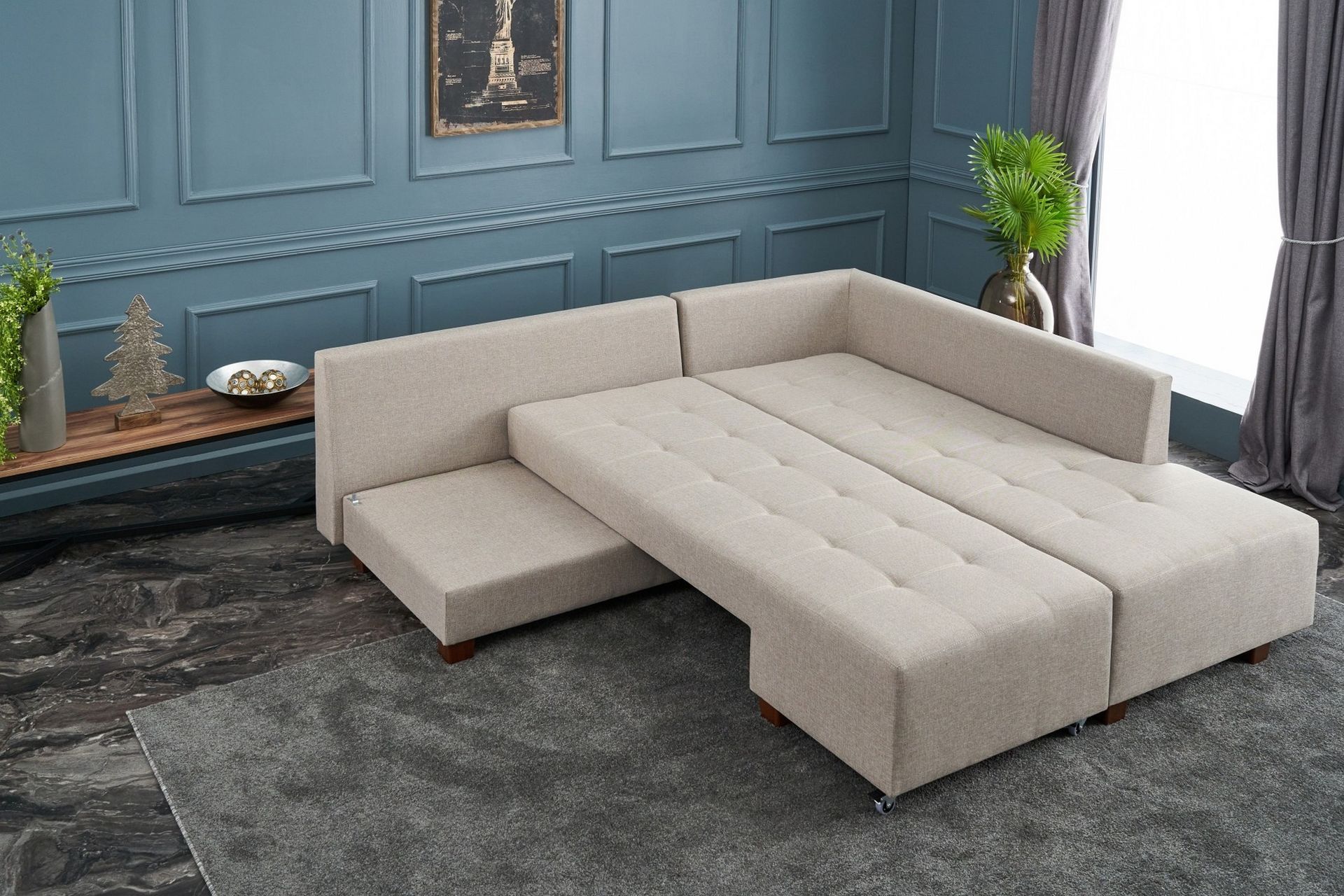 Brunei Sovesofa med Sjeselong Høyre - Kremhvit/Svart - Møbler - Sofaer - Sovesofaer