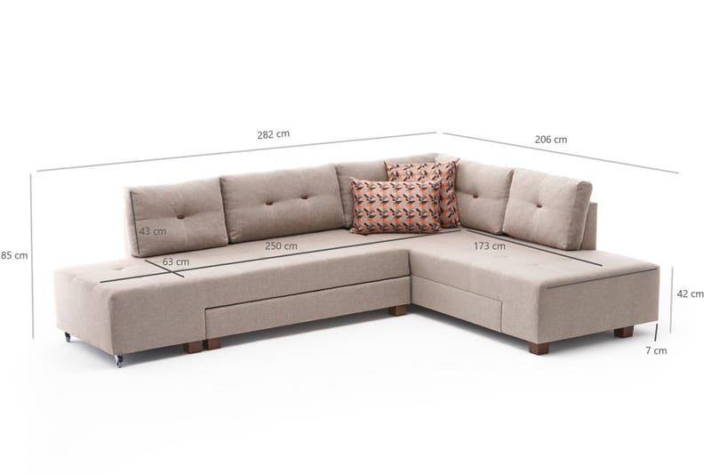 Brunei Sovesofa med Sjeselong Høyre - Kremhvit/Svart - Møbler - Sofaer - Sovesofaer