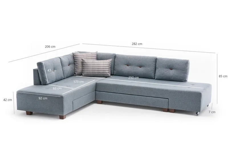 Brunei Sovesofa med Sjeselong Venstre - Lyseblå/Svart - Møbler - Sofaer - Sovesofaer