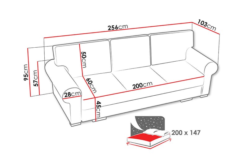 Bukett Sovesofa 256x103x95 cm - Møbler - Sofaer - Sovesofaer