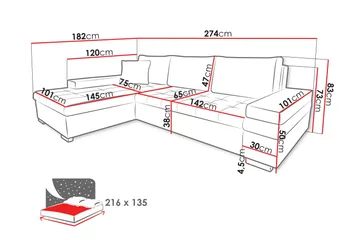 Bunty Sovesofa med Sjeselong 3-seter - Mørkegrå / Lysegrå - Møbler - Sofaer - Sovesofaer
