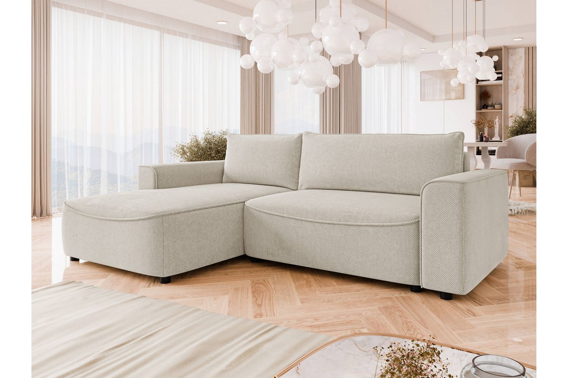 Burketown Sovesofa med Sjeselong 3-seter i Fløyel - Beige - Møbler - Sofaer - Sovesofaer