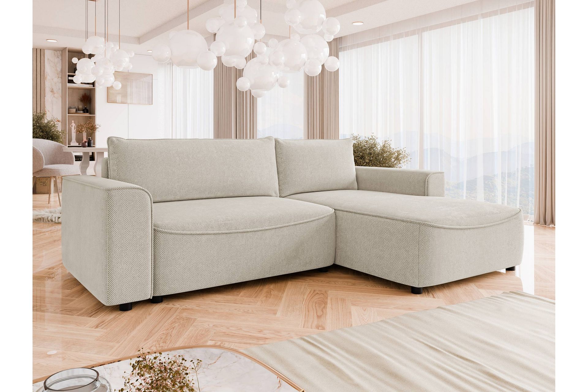 Burketown Sovesofa med Sjeselong 3-seter i Fløyel - Beige - Møbler - Sofaer - Sovesofaer