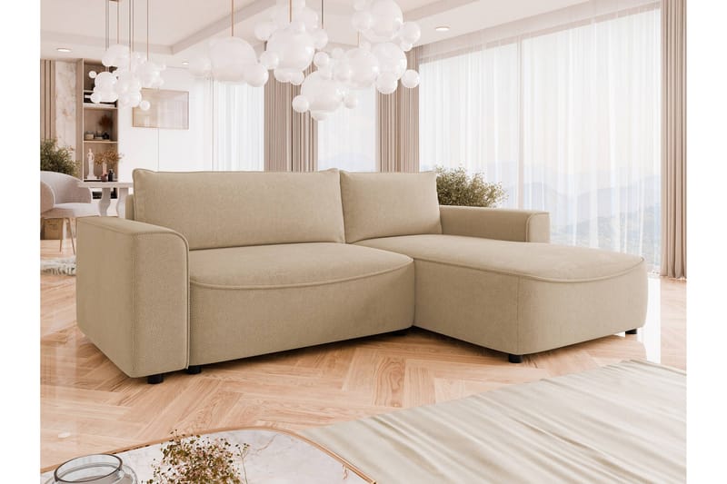 Burketown Sovesofa med Sjeselong 3-seter i Fløyel - Beige - Møbler - Sofaer - Sovesofaer