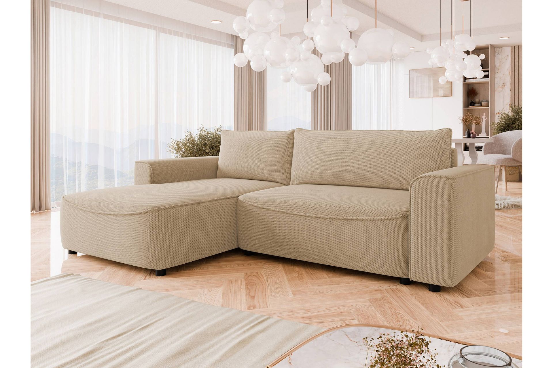 Burketown Sovesofa med Sjeselong 3-seter i Fløyel - Beige - Møbler - Sofaer - Sovesofaer