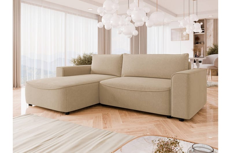 Burketown Sovesofa med Sjeselong 3-seter i Fløyel - Beige - Møbler - Sofaer - Sovesofaer