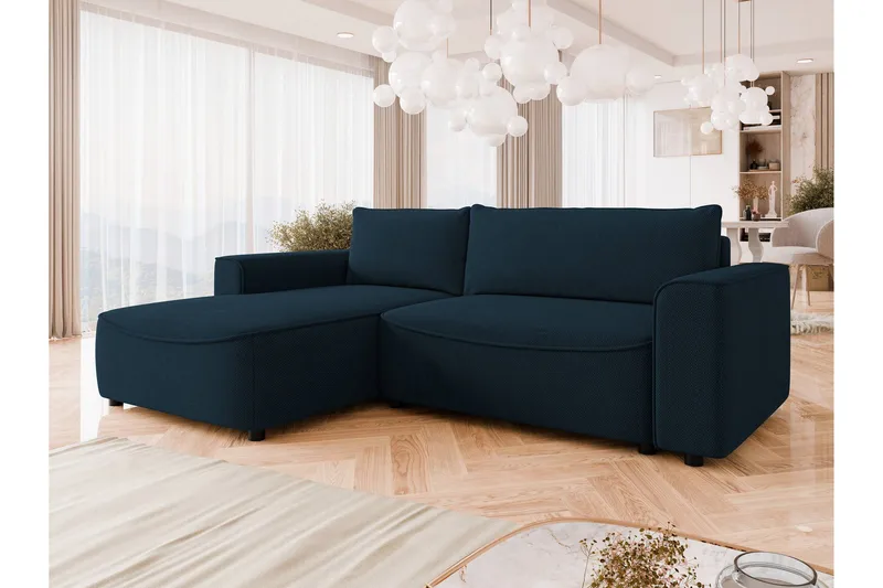 Burketown Sovesofa med Sjeselong 3-seter i Fløyel - Blå - Møbler - Sofaer - Sovesofaer