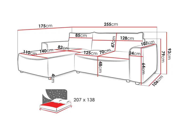 Burketown Sovesofa med Sjeselong 3-seter i Fløyel - Blå - Møbler - Sofaer - Sovesofaer