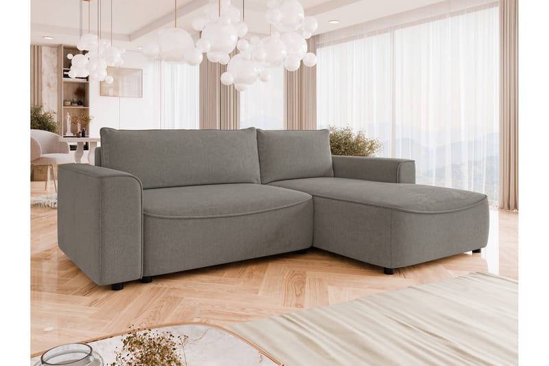 Burketown Sovesofa med Sjeselong 3-seter i Fløyel - Grå - Møbler - Sofaer - Sovesofaer