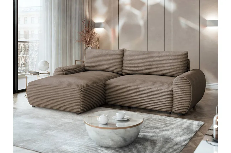 Burman Sovesofa med Sjeselong 3-seter i Manchester - Brun - Møbler - Sofaer - Sovesofaer