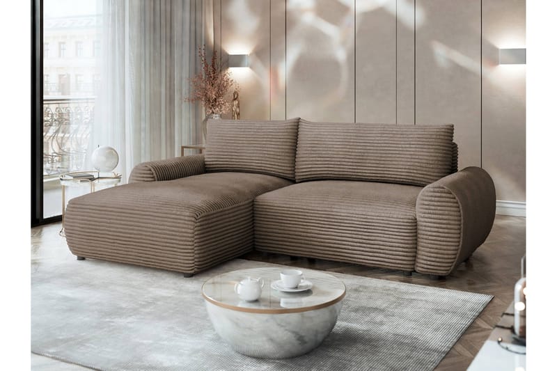 Burman Sovesofa med Sjeselong 3-seter i Manchester - Brun - Møbler - Sofaer - Sovesofaer