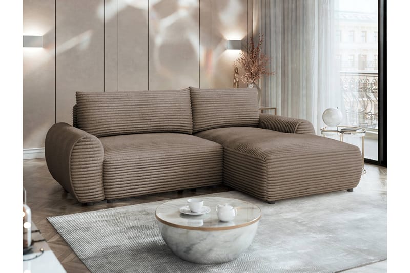 Burman Sovesofa med Sjeselong 3-seter i Manchester - Brun - Møbler - Sofaer - Sovesofaer