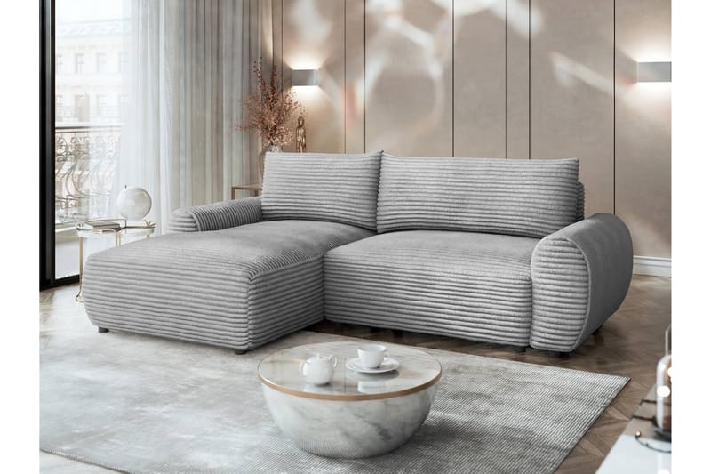 Burman Sovesofa med Sjeselong 3-seter i Manchester - Grå - Møbler - Sofaer - Sovesofaer
