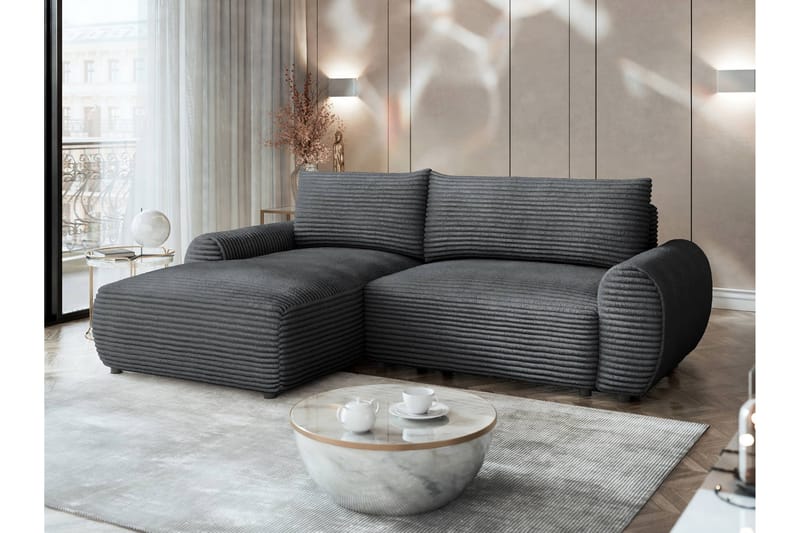 Burman Sovesofa med Sjeselong 3-seter i Manchester - Grå - Møbler - Sofaer - Sovesofaer