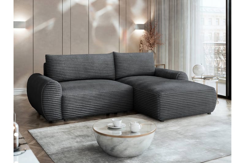 Burman Sovesofa med Sjeselong 3-seter i Manchester - Grå - Møbler - Sofaer - Sovesofaer