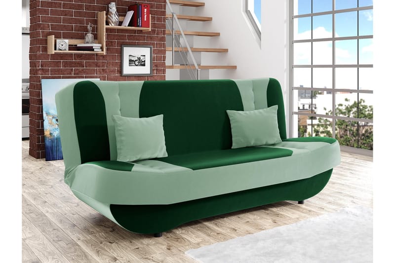 Burralla 2-seters Utfellbar Sovesofa 118x184 cm med Oppbevaring i Fløyel - Grønn - Møbler - Sofaer - Sovesofaer