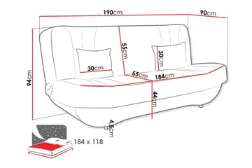 Burralla 3-seters Rektangulær Sovesofa 118x184 cm med Oppbevaring i Stoff - Grå - Møbler - Sofaer - Sovesofaer
