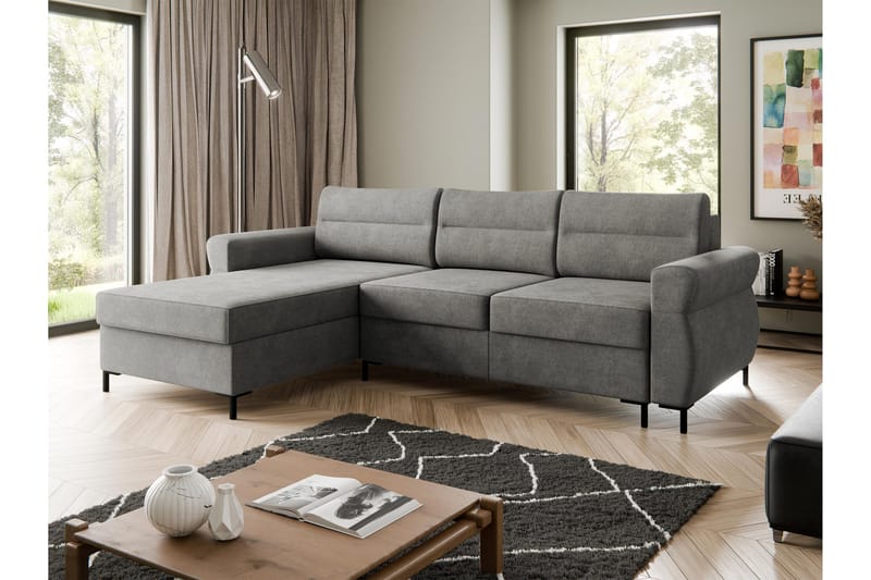 Busness Sovesofa med Sjeselong 3-seter i Plysj - Grå - Møbler - Sofaer - Sovesofaer