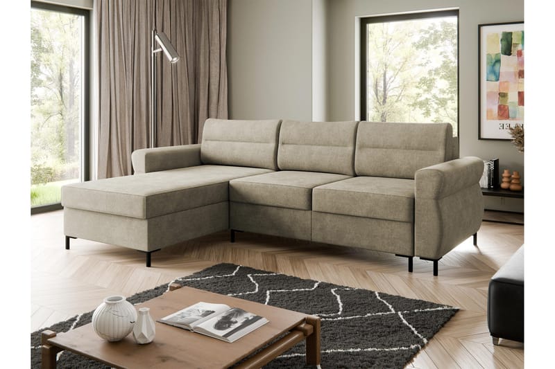 Busness Sovesofa med Sjeselong 3-seter i Plysj - Beige - Møbler - Sofaer - Sovesofaer