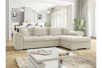 Camior 3-seter Høyre Hjørnesovesofa 129x227 cm med Oppbevaring i Kordfløyel - Beige - Møbler - Sofaer - Sovesofaer