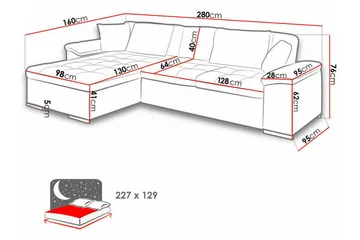 Camior 3-seter Høyre Sovesofa 129x227 cm med Oppbevaring i Chenille - Rosa - Møbler - Sofaer - Sovesofaer