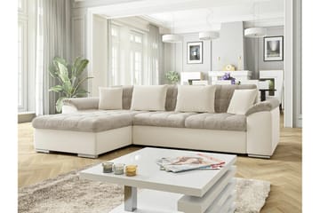Camior 3-seter Venstre Sovesofa i Chenille med Kunstlærunderstell - Lysebeige - Møbler - Sofaer - Sovesofaer