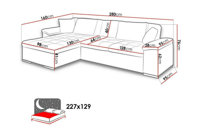 Camior 3-seters Hjørnesovesofa - Hvit - Sovesofaer - Hjørnesovesofa