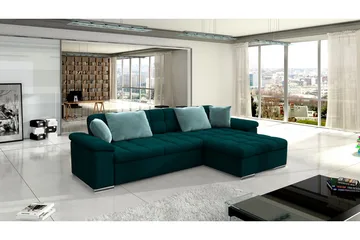 Camior 4-seter Høyrevendt Hjørnesovesofa 129x227 cm med Oppbevaring i Fløyel - Grønn - Møbler - Sofaer - Sovesofaer