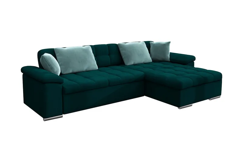 Camior 4-seter Høyrevendt Hjørnesovesofa 129x227 cm med Oppbevaring i Fløyel, Grønn