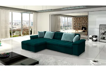 Camior 4-seter Venstrevendt Hjørnesovesofa 129x227 cm med Oppbevaring i Fløyel - Grønn - Møbler - Sofaer - Sovesofaer
