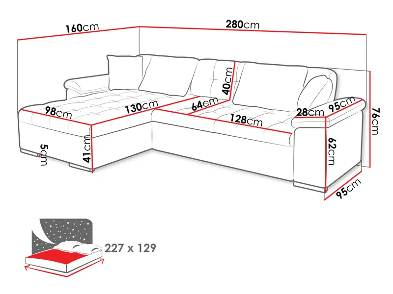Camior 4-seters sovesofa med sjeselong, høyrevendt - grønn - Møbler - Sofaer - Sovesofaer