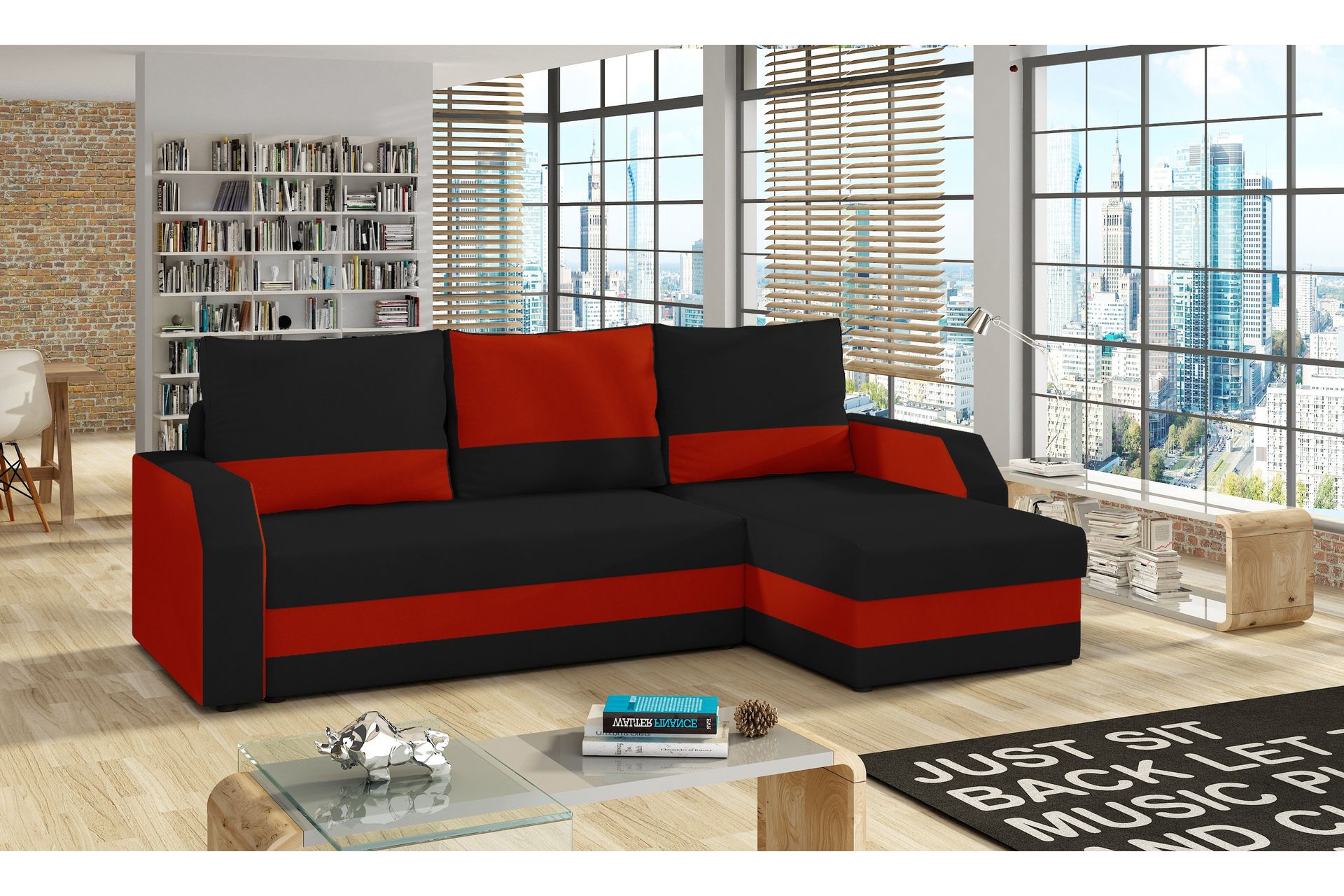 Candra Sovesofa med Divan - Svart/Rød - Møbler - Sofaer - Sovesofaer