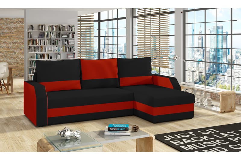 Candra Sovesofa med Divan - Svart/Rød - Møbler - Sofaer - Sovesofaer