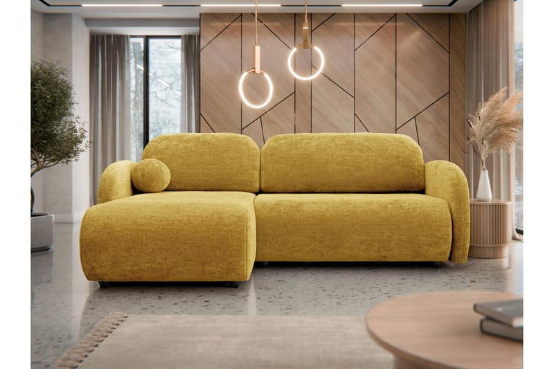 Carve 2-seter Venstrevendt L-formet Sovesofa med Sjeselong i Stoff - Gul - Møbler - Sofaer - Sovesofaer