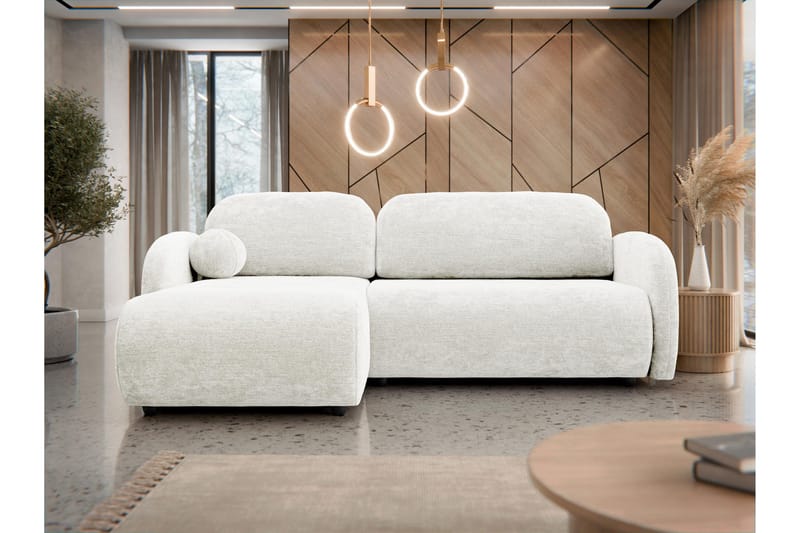 Carve 2-seter Venstrevendt L-formet Sovesofa med Sjeselong i Stoff - Hvit - Møbler - Sofaer - Sovesofaer