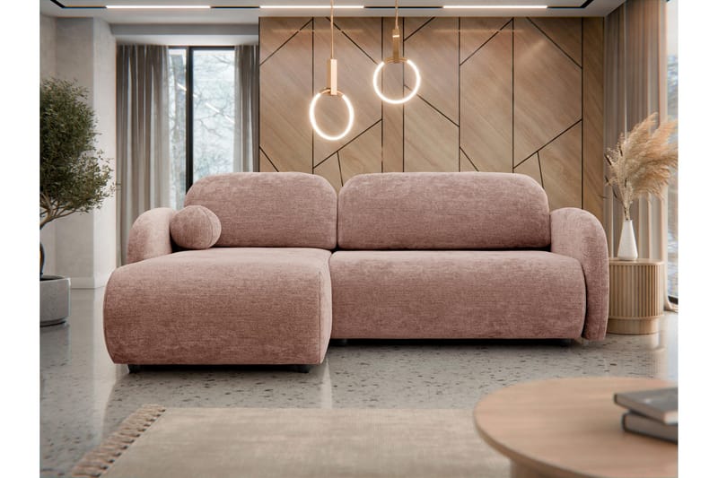 Carve 2-seter Venstrevendt L-formet Sovesofa med Sjeselong i Stoff - Rosa - Møbler - Sofaer - Sovesofaer