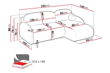 Carve 2-seter Venstrevendt L-formet Sovesofa med Sjeselong i Stoff - Rosa - Møbler - Sofaer - Sovesofaer