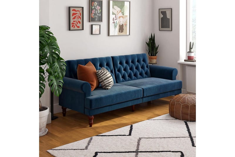 Cassidy 2-seters Sovesofa Fløyel/Blå - Novogratz - Møbler - Sofaer - Sovesofaer
