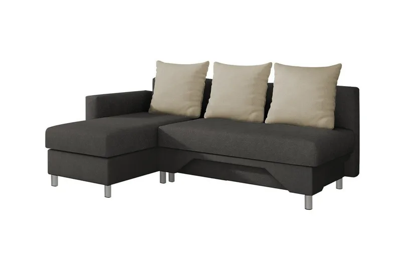 Castlebay 3-seter Hjørnesovesofa 130x197 cm med Oppbevaring i Fløyel, Mørkegrå